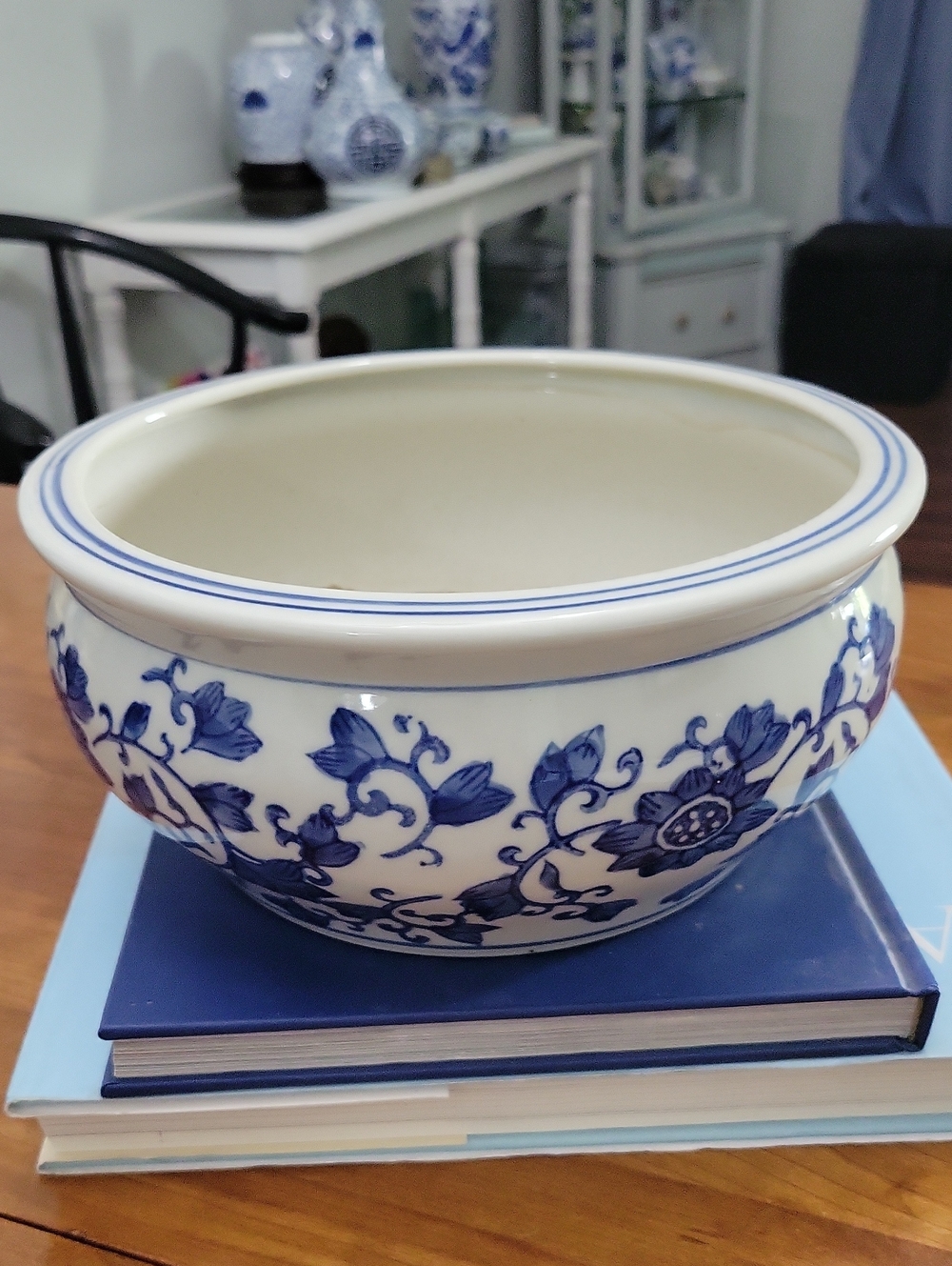 Classic Blue & White Floral Ceramic Bowl - Home Art